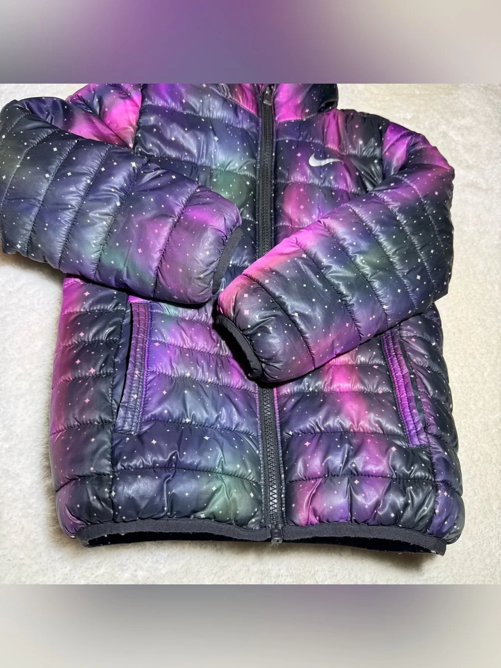 Nike Kids Full-Zip Just Do It Puffer Jacket galaxy print black/pink size 4T